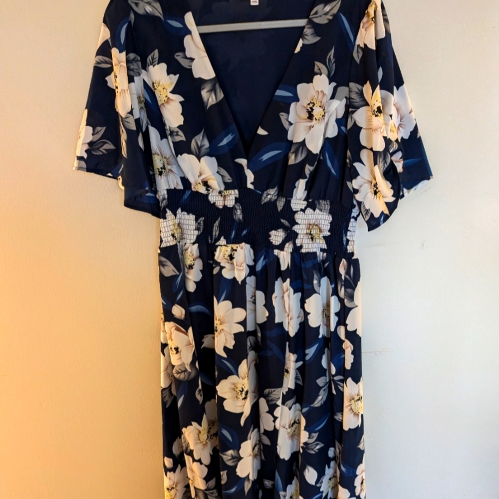 Baltic Born Verona Smocked Maxi Dress, XXL, Navy + White floral